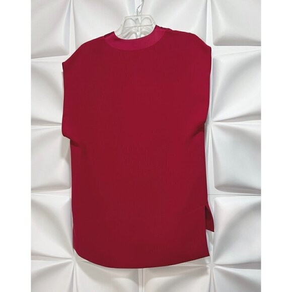 Vince Sz XS Red Satin V Neck Tunic Top Blouse High Low Hem Sleeveless - Picture 5 of 10
